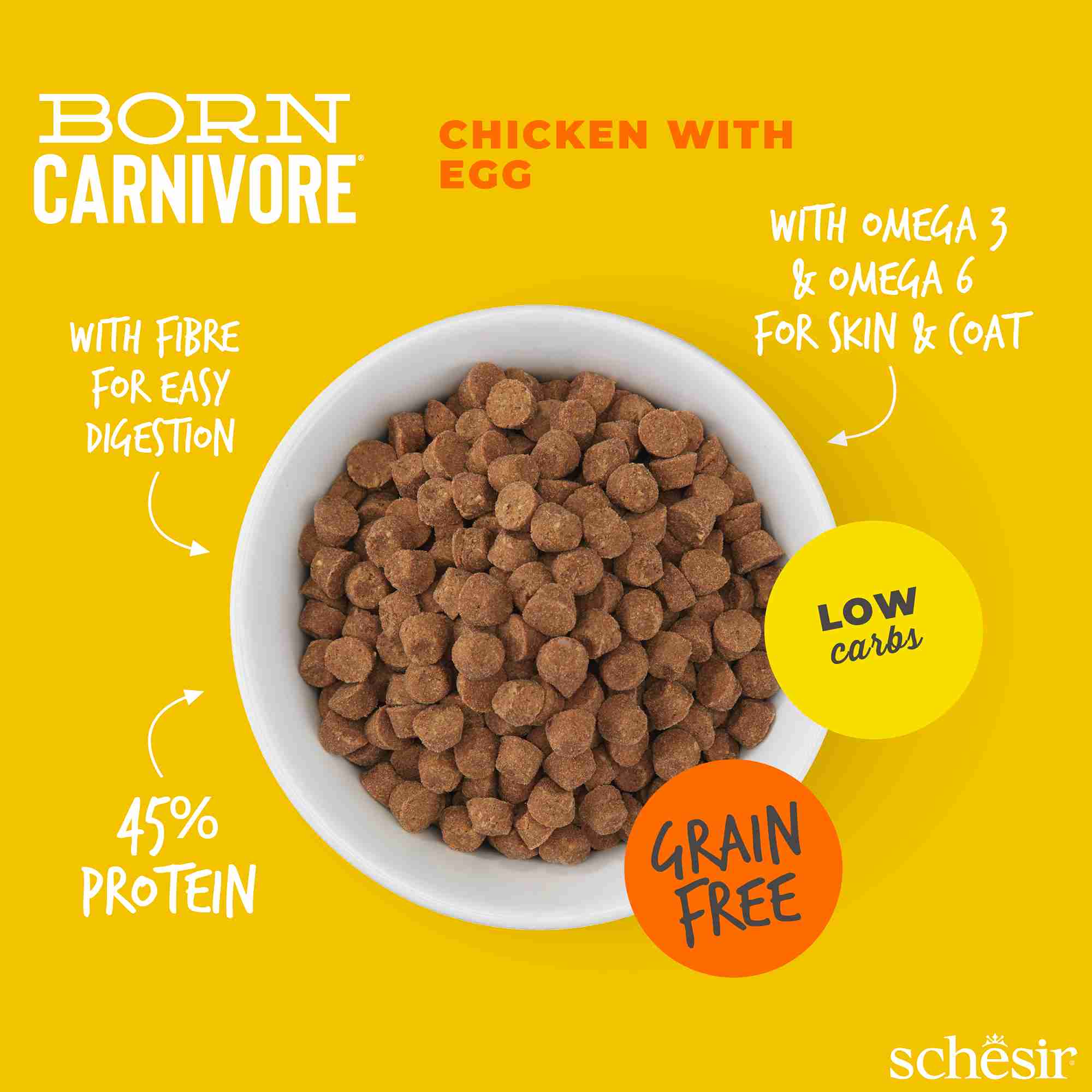Schesir Cat 1.25kg Born Carnivore Chicken with Egg Baked Dry Recipe Dry Cat Food image 6