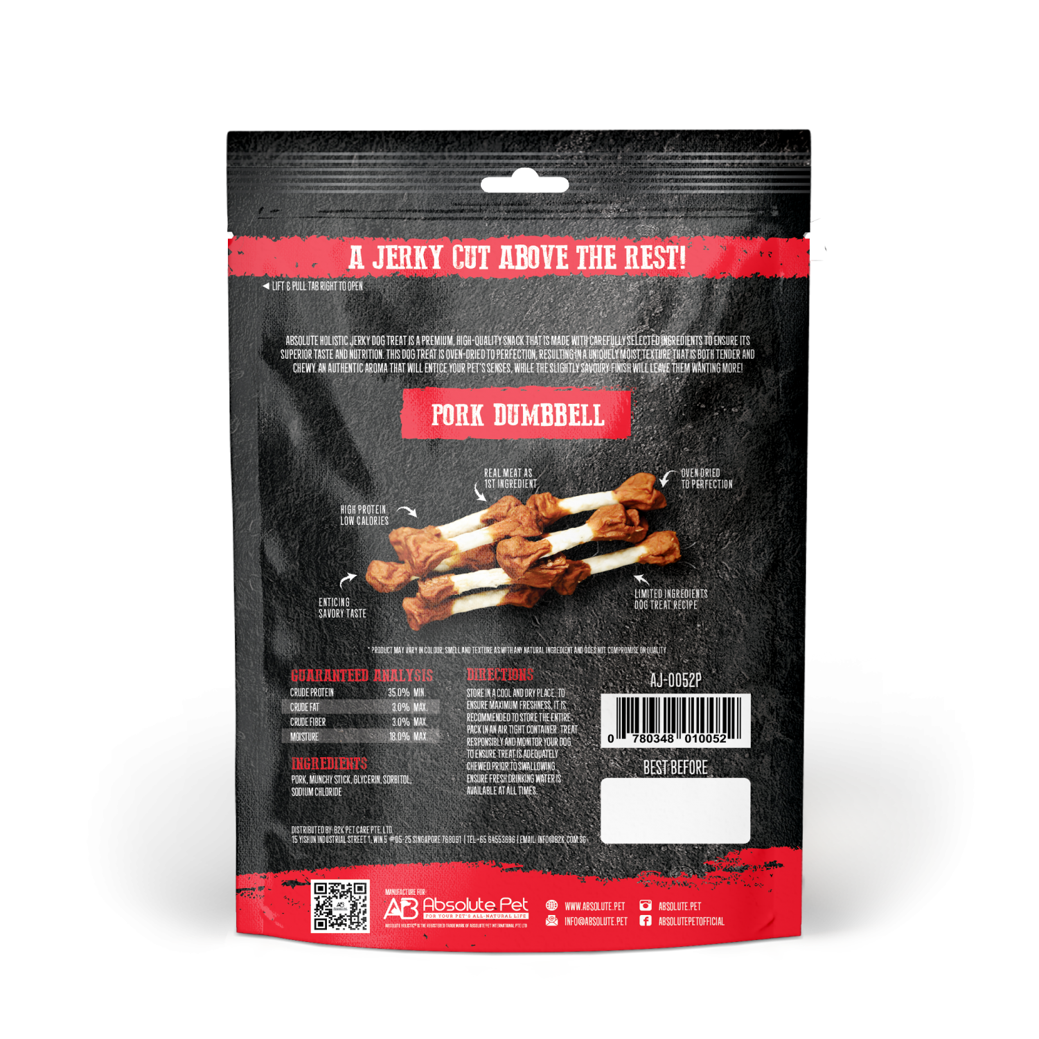 Absolute Holistic Dog 100g Jerky Pork Dumbbell Dog Treat image 3