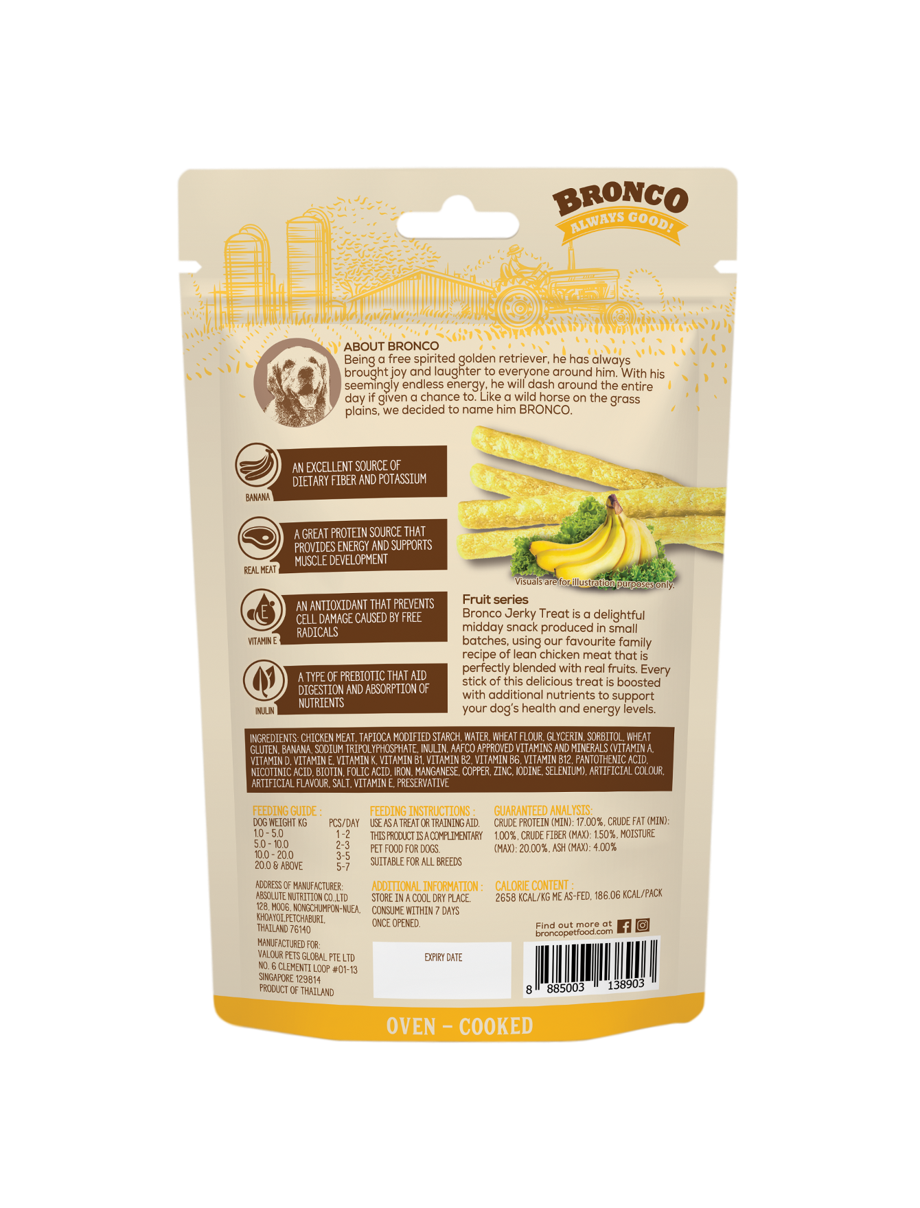 Bronco 70g Jerky Banana Dog Treat image 2
