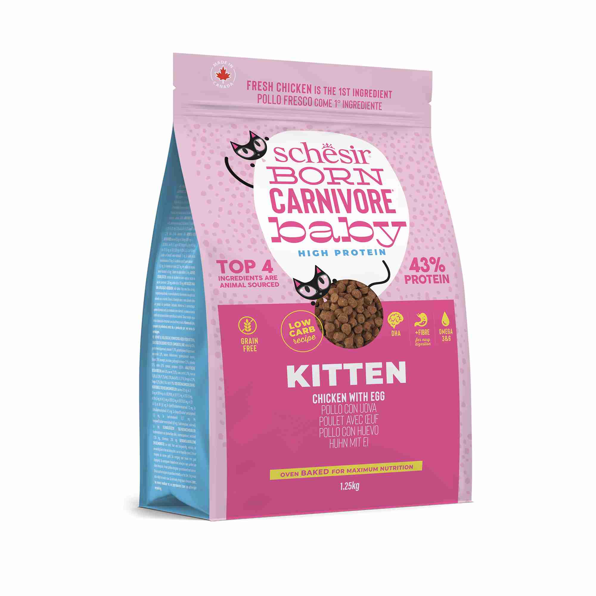 Schesir Cat 1.25kg Born Carnivore Chicken with Egg Baby Cat Baked Dry Recipe Dry Cat Food image 2