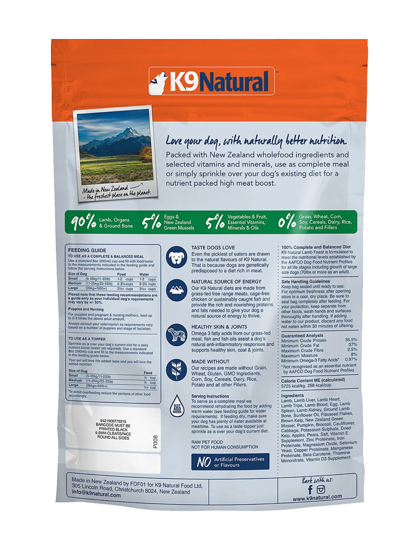 K9 Natural Dog Freeze Dried 3.6kg Lamb Feast Dry Dog Food image 2