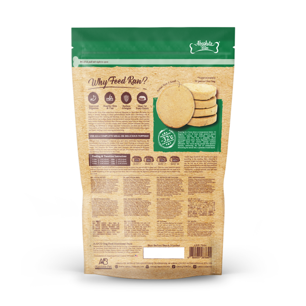 Absolute Bites Dog 14oz Freeze Dried Duck Recipe Raw Patties Dry Dog Food image 2