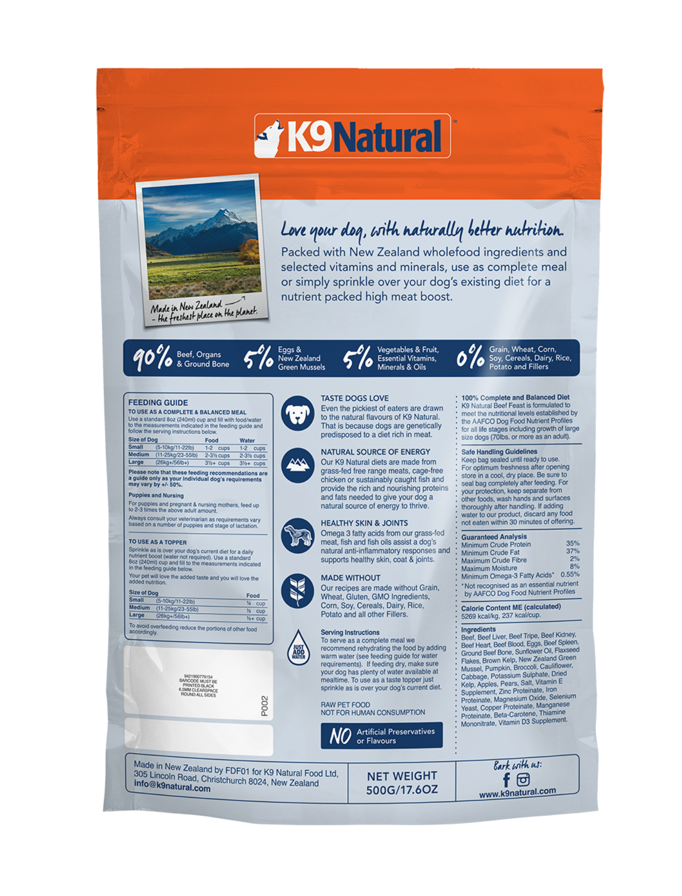 K9 Natural Dog Freeze Dried 500g Beef Feast Dry Dog Food (EXP: 18 Dec 2026) image 2