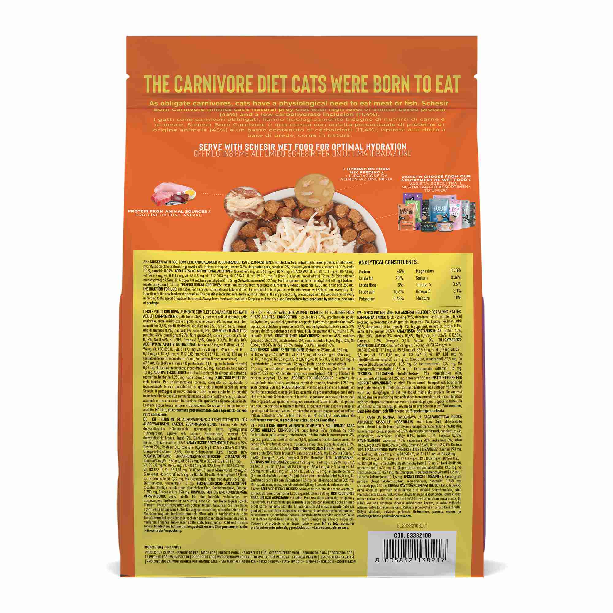 Schesir Cat 1.25kg Born Carnivore Chicken with Egg Baked Dry Recipe Dry Cat Food image 3