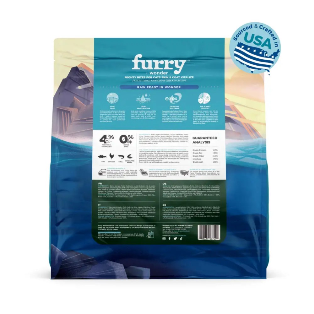 Furry Wonder SKIN & COAT VITALIZE Freeze-dried Raw Cod & Chicken Recipe For Cats 16oz (453g) image 8
