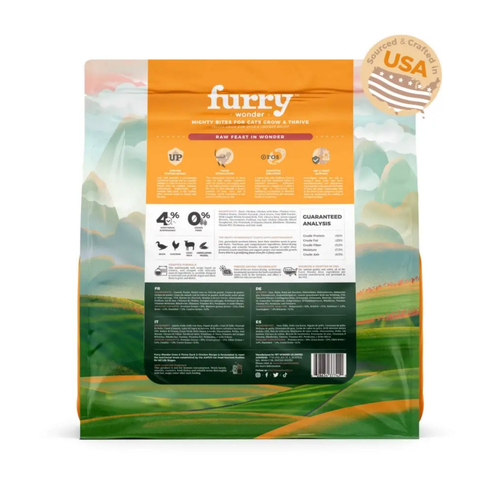 Furry Wonder GROW & THRIVE Freeze-dried Raw Duck & Chicken Recipe For Cats 16oz (453g) image 8