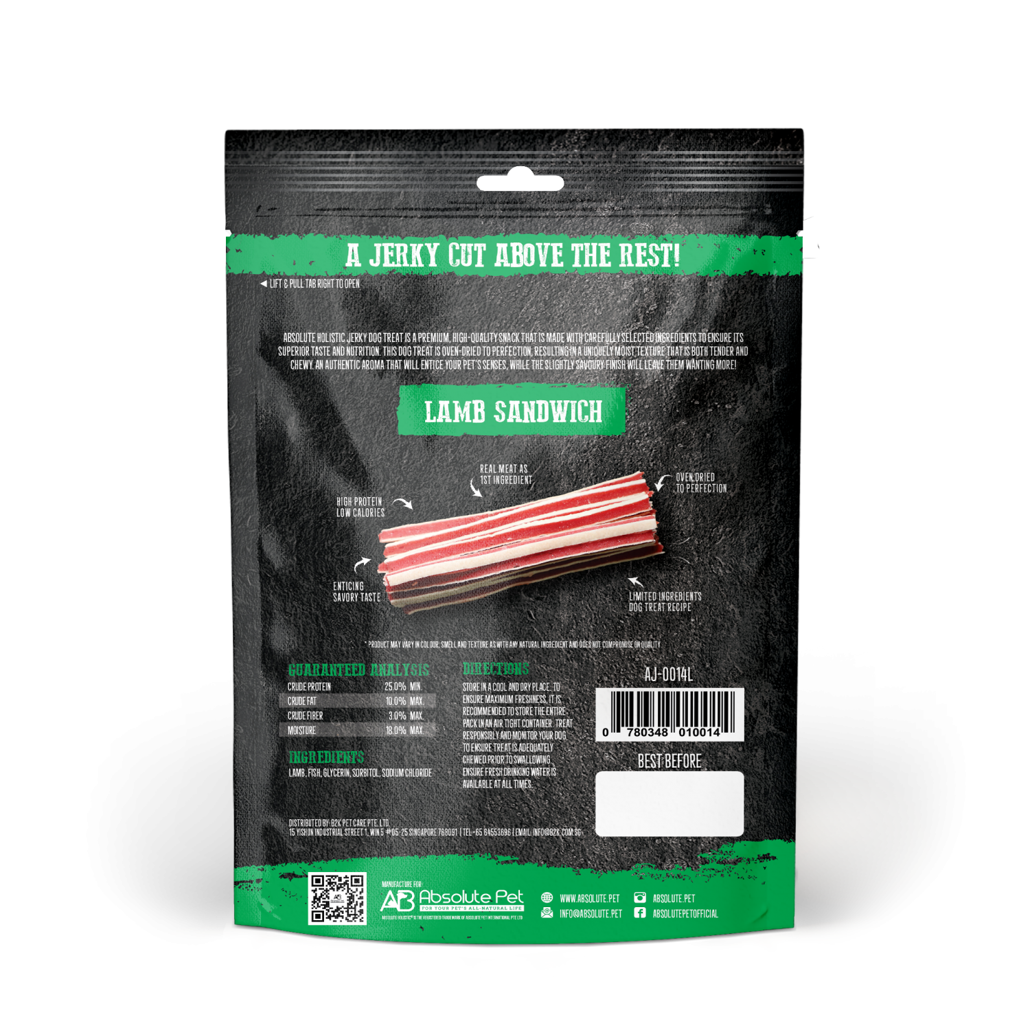 Absolute Holistic Dog 100g Jerky Lamb Sandwich Dog Treat image 2