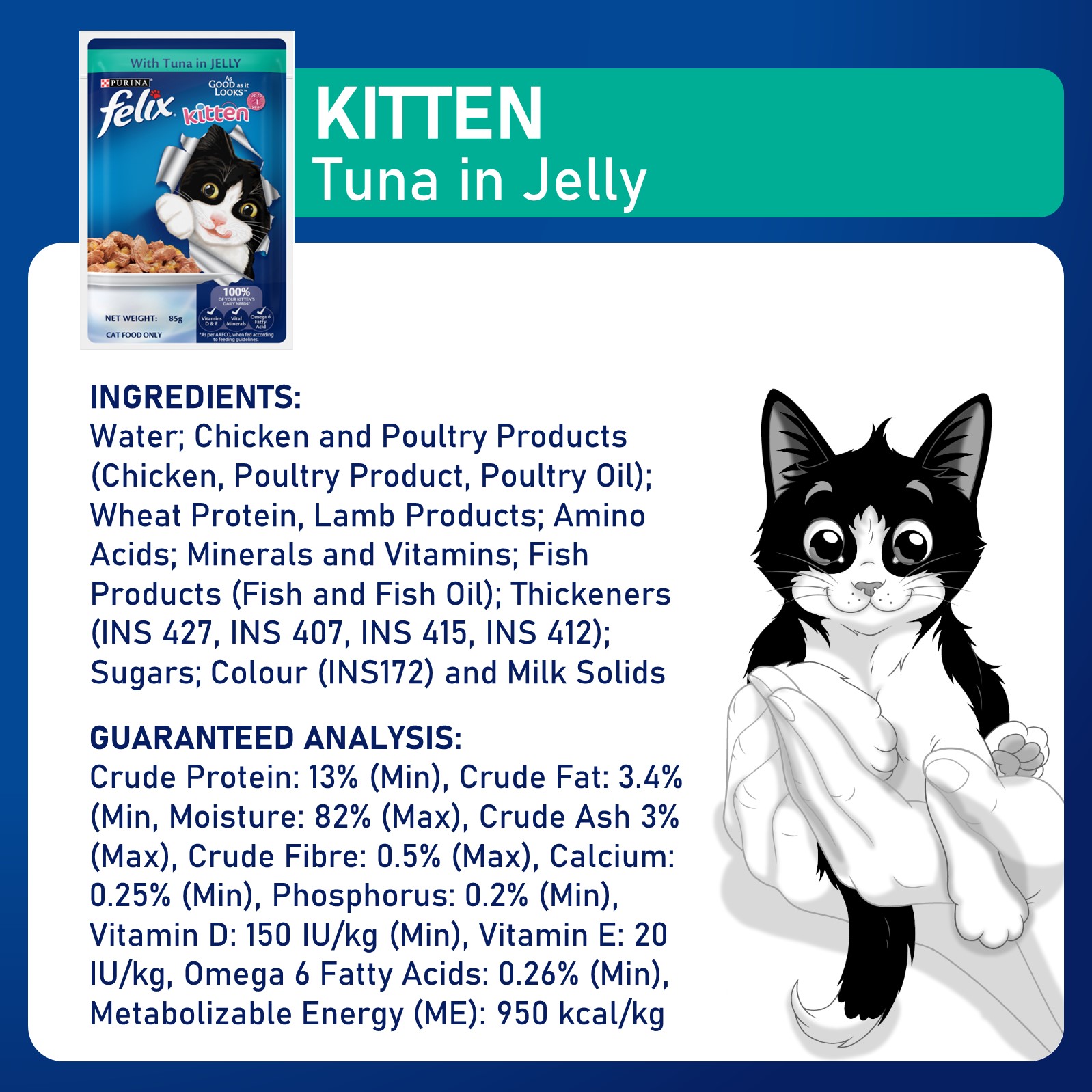 Felix Cat 85g Kitten Tuna in Jelly Pouch Wet Cat Food image 5