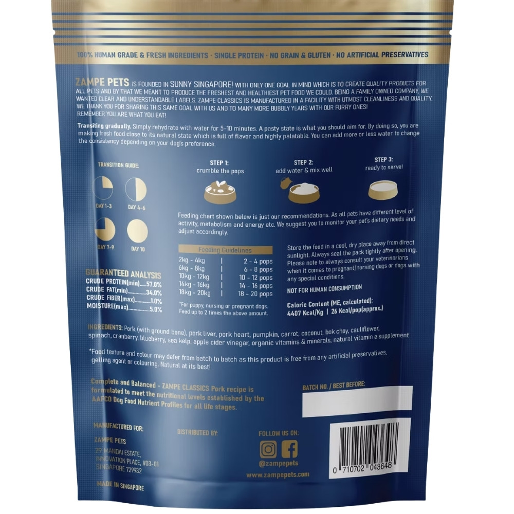 Zampe Dog 400g Freeze Dried Raw Pork Slider Raw Dog Food image 2
