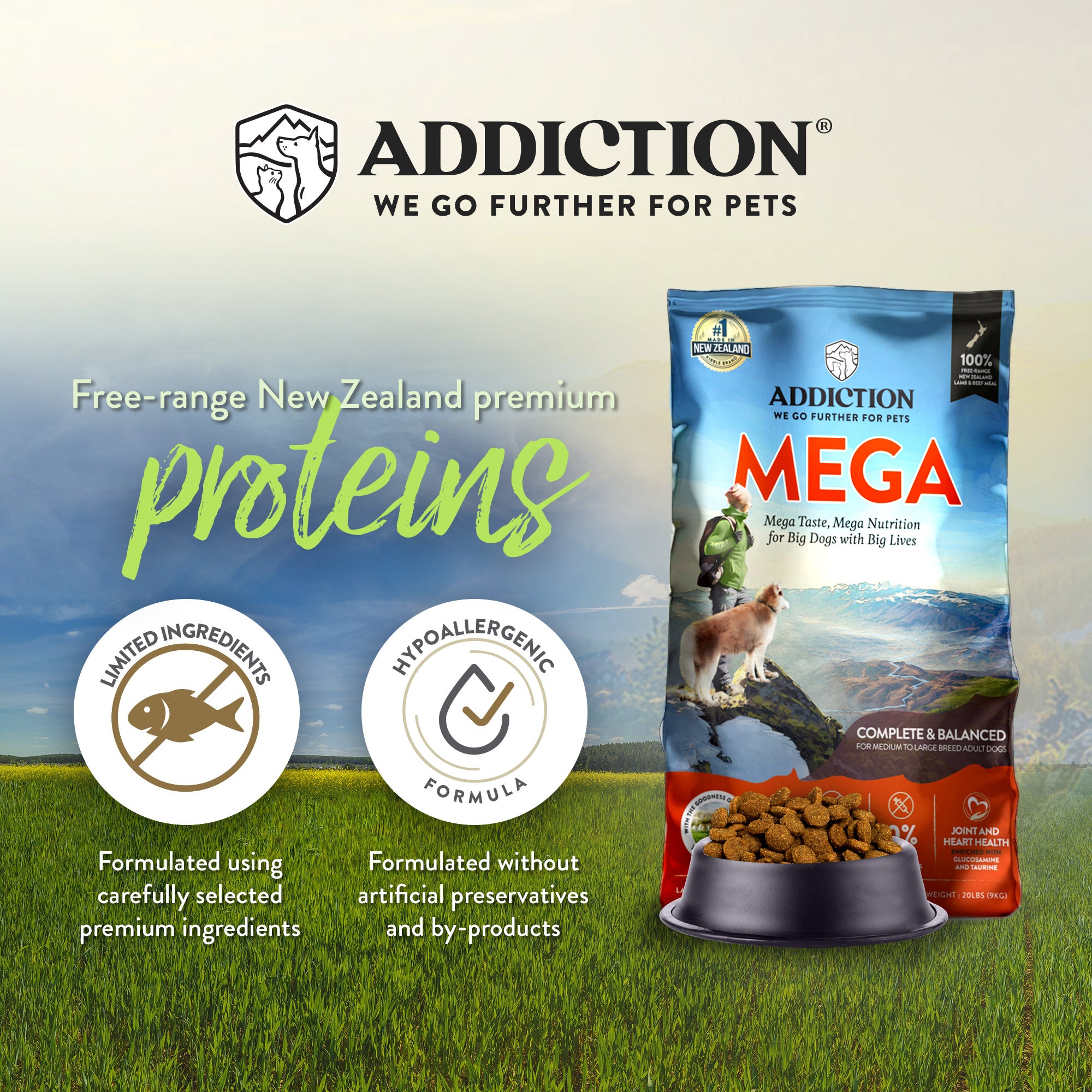 Addiction Dog 20kg Mega Adult Large Breed Dry Dog Food image 3