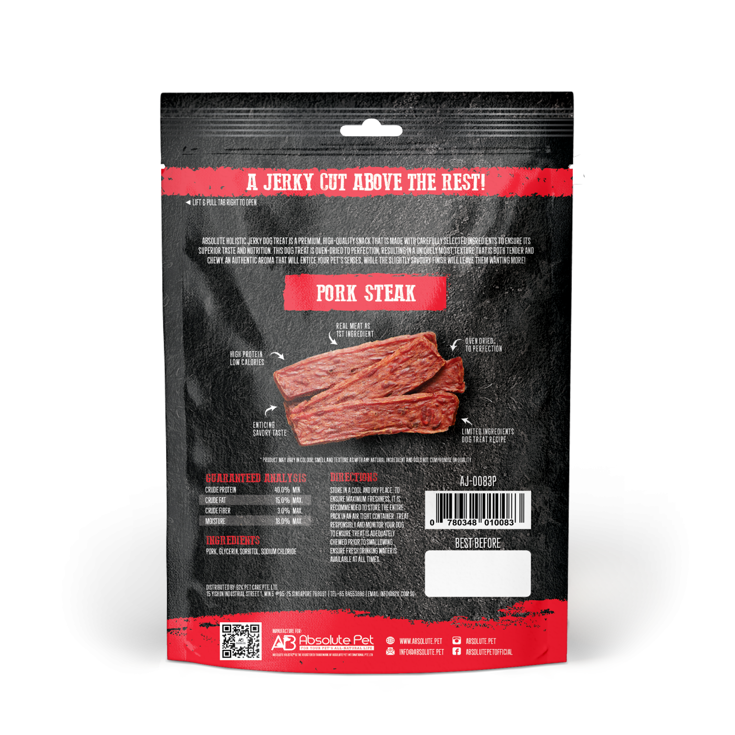 Absolute Holistic Dog 100g Jerky Pork Steak Dog Treat image 2