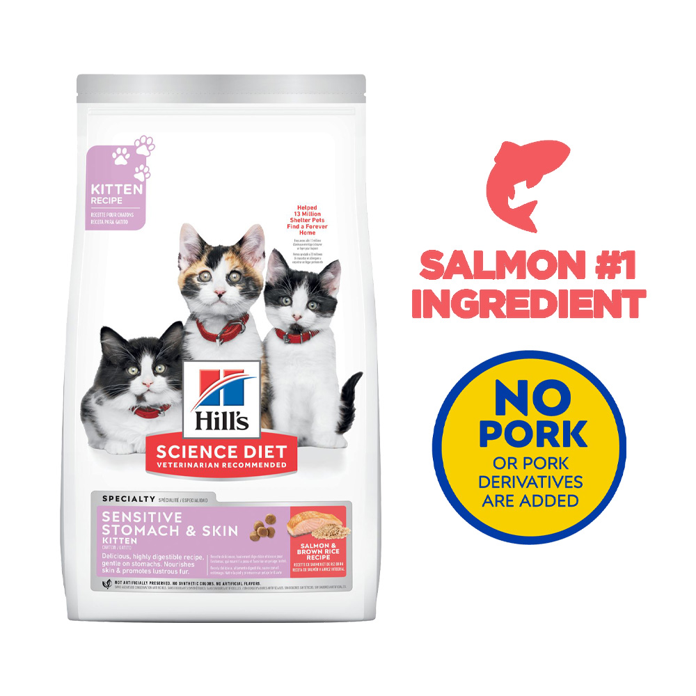 Hill's Science Diet Feline Kitten Sensitive Stomach & Skin Salmon & Brown Rice Recipe 1.58kg Dry Cat Food image 11