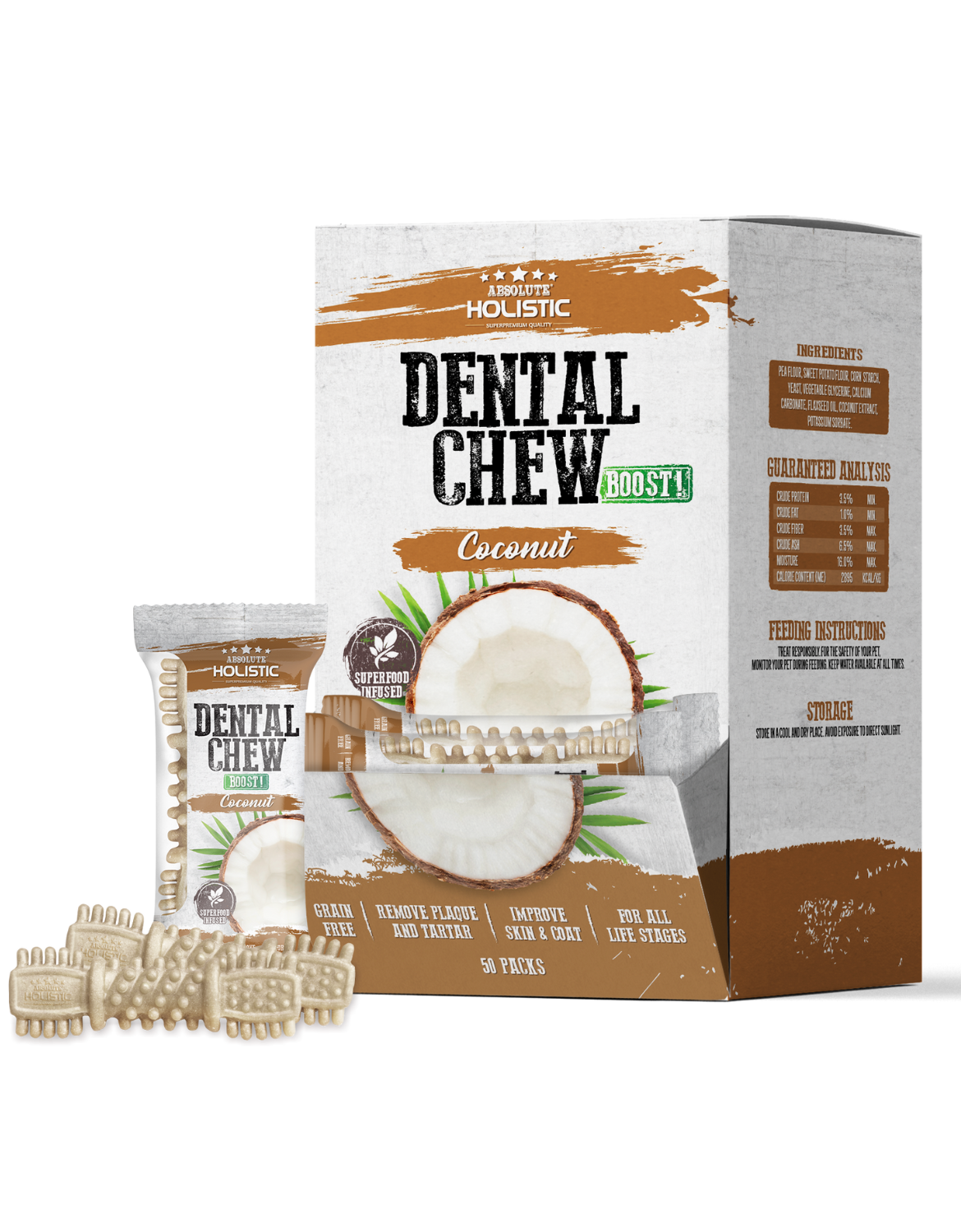 Absolute Holistic Dog 4" (25g) Dental Chew Boost Coconut Dog Treat image 2