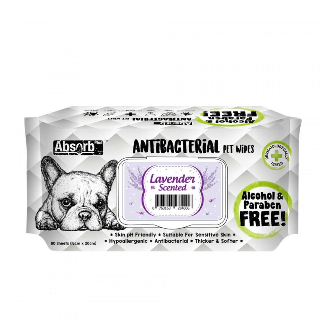Absorb Plus Antibacterial Pet Wipes 80 Sheets (15cm x 20cm) Lavender image 4
