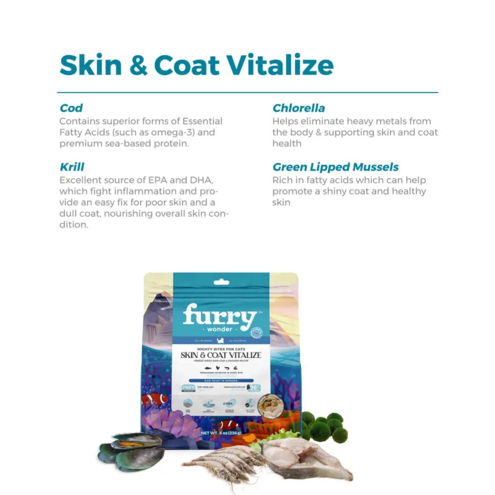 Furry Wonder SKIN & COAT VITALIZE Freeze-dried Raw Cod & Chicken Recipe For Cats 8oz (226g) image 6