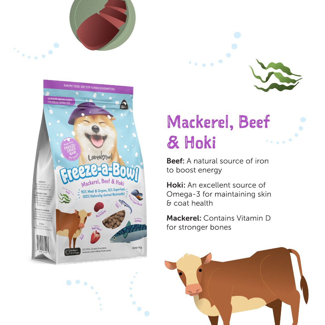 Loveabowl Dog Freeze A Bowl 140g Mackerel, Beef & Hoki Dry Dog Food image 2