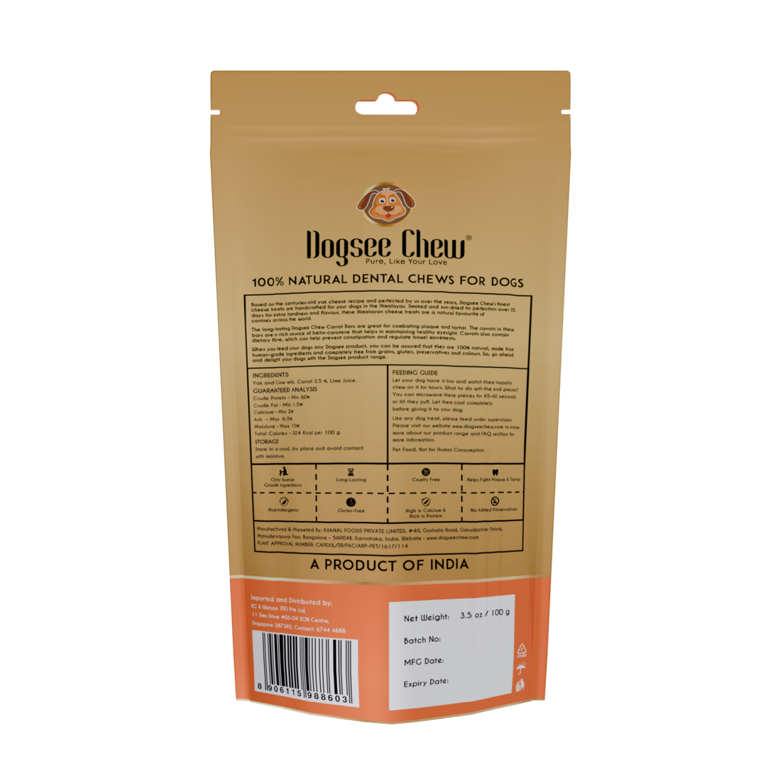 Dogsee Chew Dog 100g Carrot Medium Bars Dog Treat (EXP: 01 Jun 2027) image 2