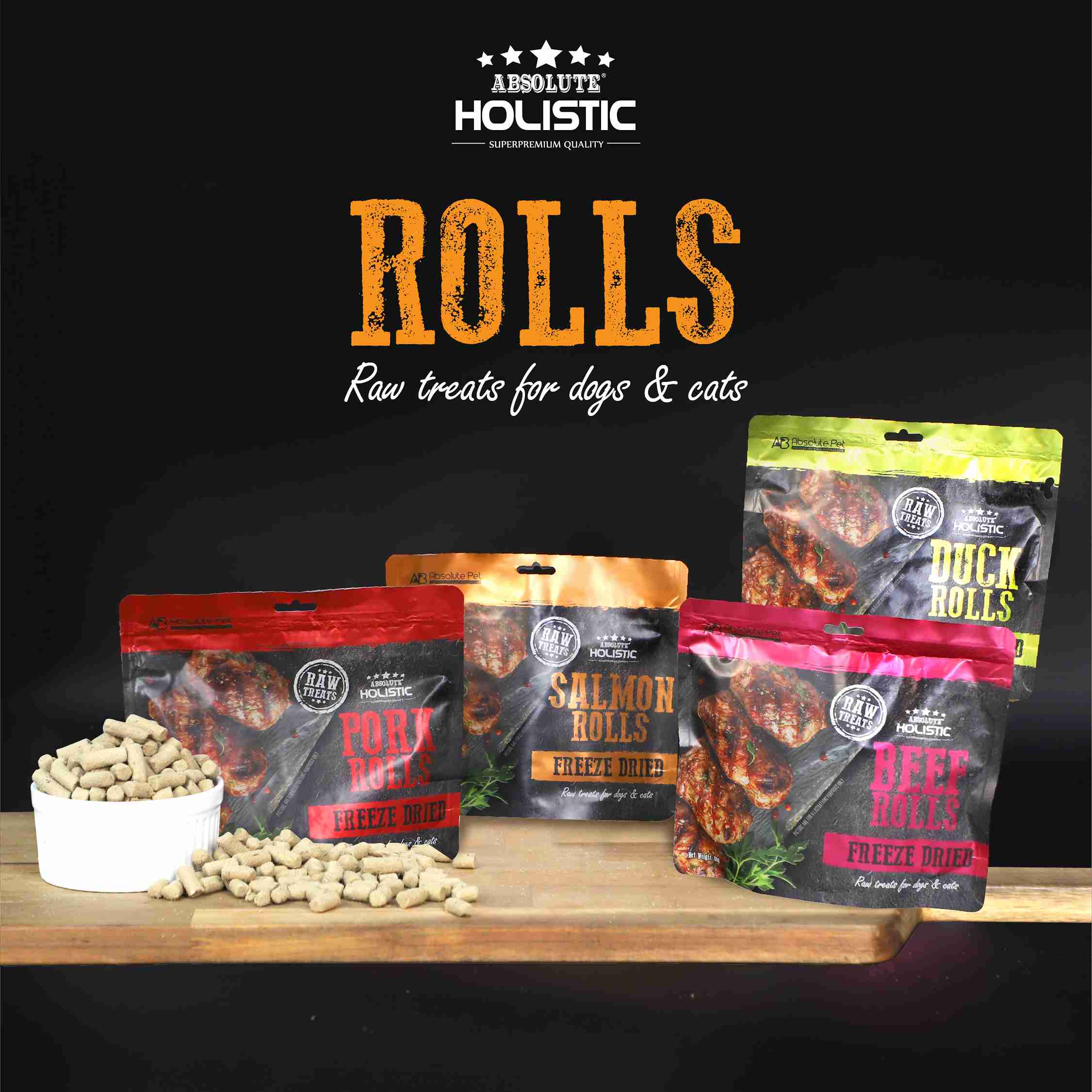Absolute Holistic 60g Freeze Dried Raw Treats Pork Rolls for Cats & Dogs image 2