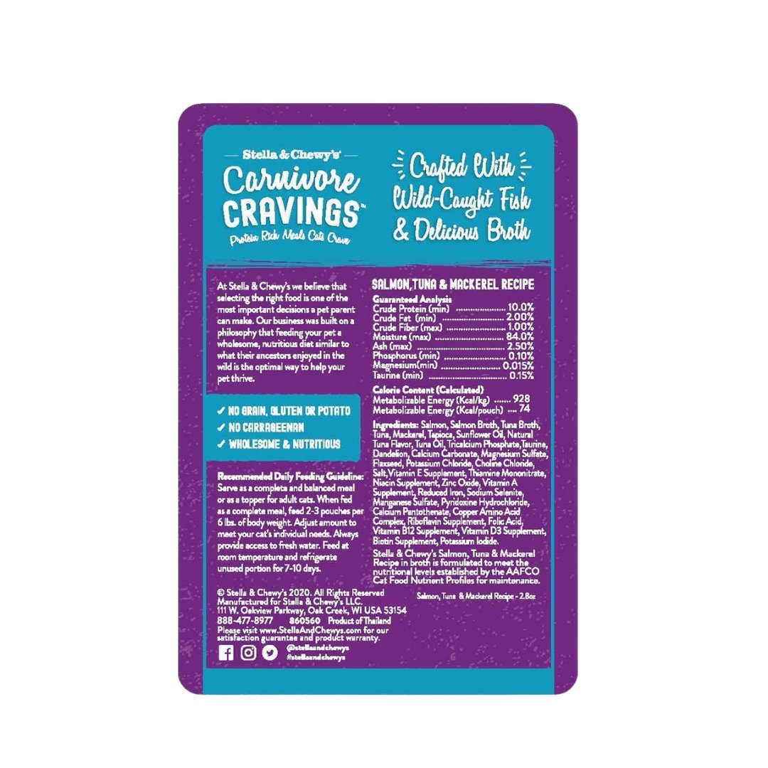 Stella & Chewy's Carnivore Cravings Pouch 79g Salmon Tuna & Mackerel Recipe in Broth Wet Cat Food image 2