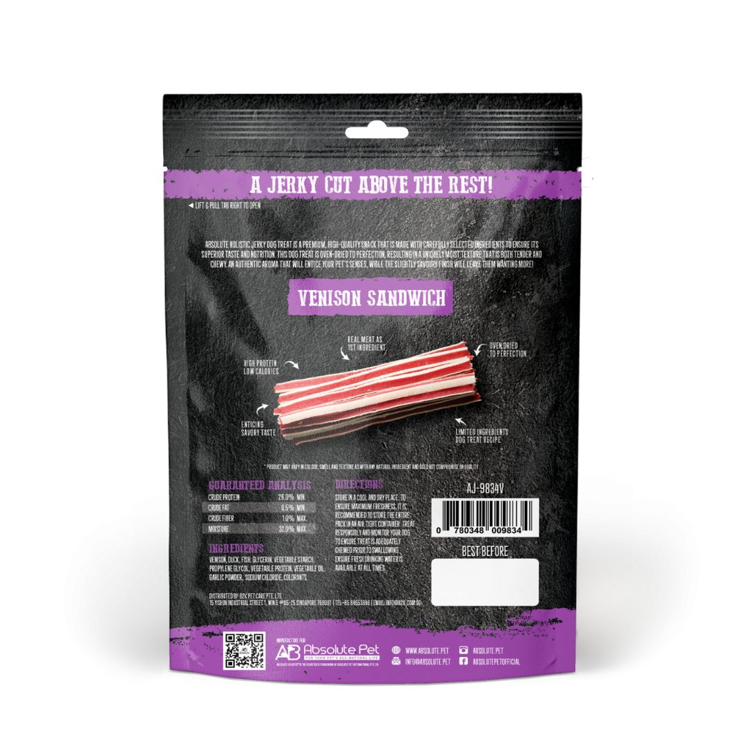 Absolute Holistic Dog 100g Jerky Venison Sandwich Dog Treat image 2