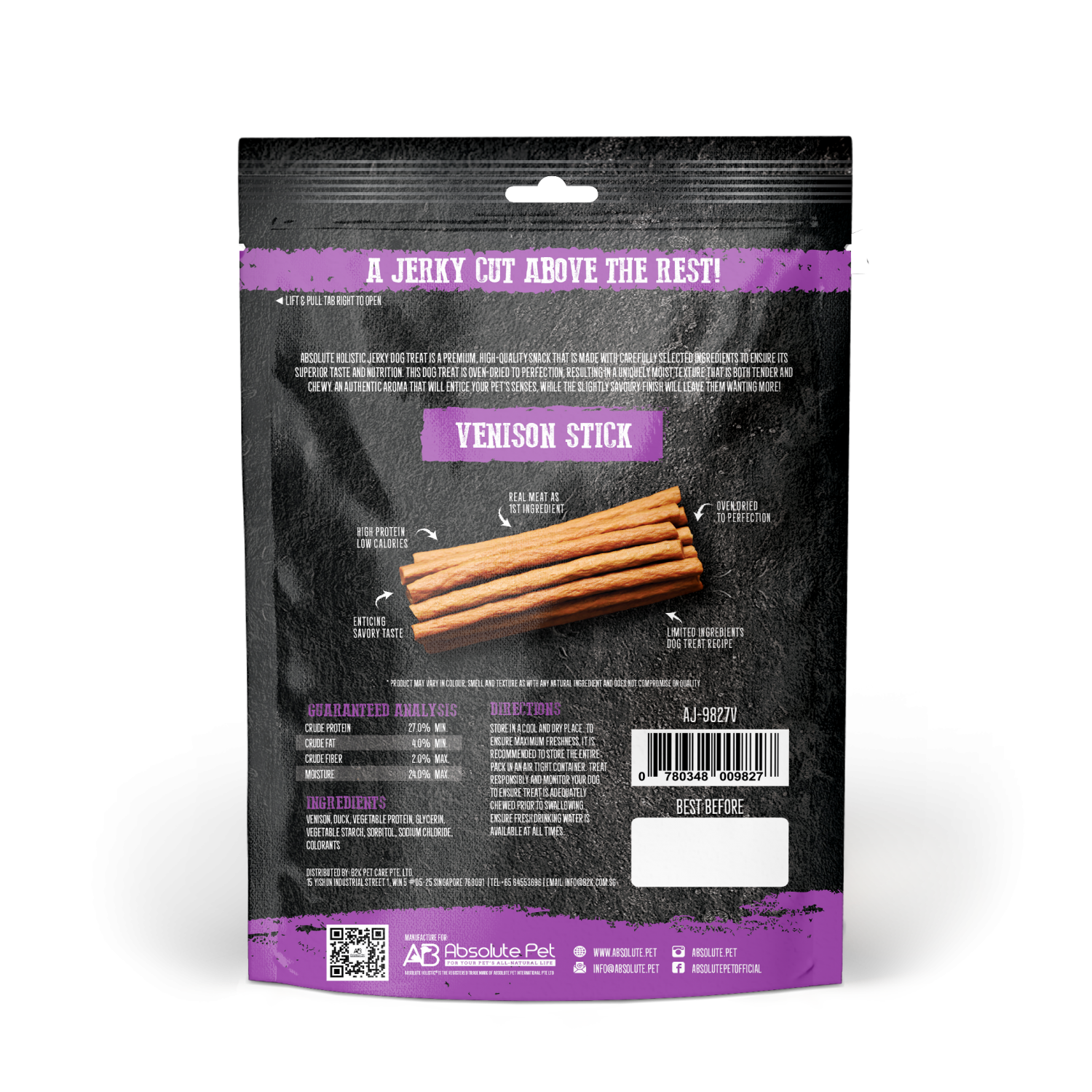 Absolute Holistic Dog 100g Jerky Venison Stick Dog Treat image 3