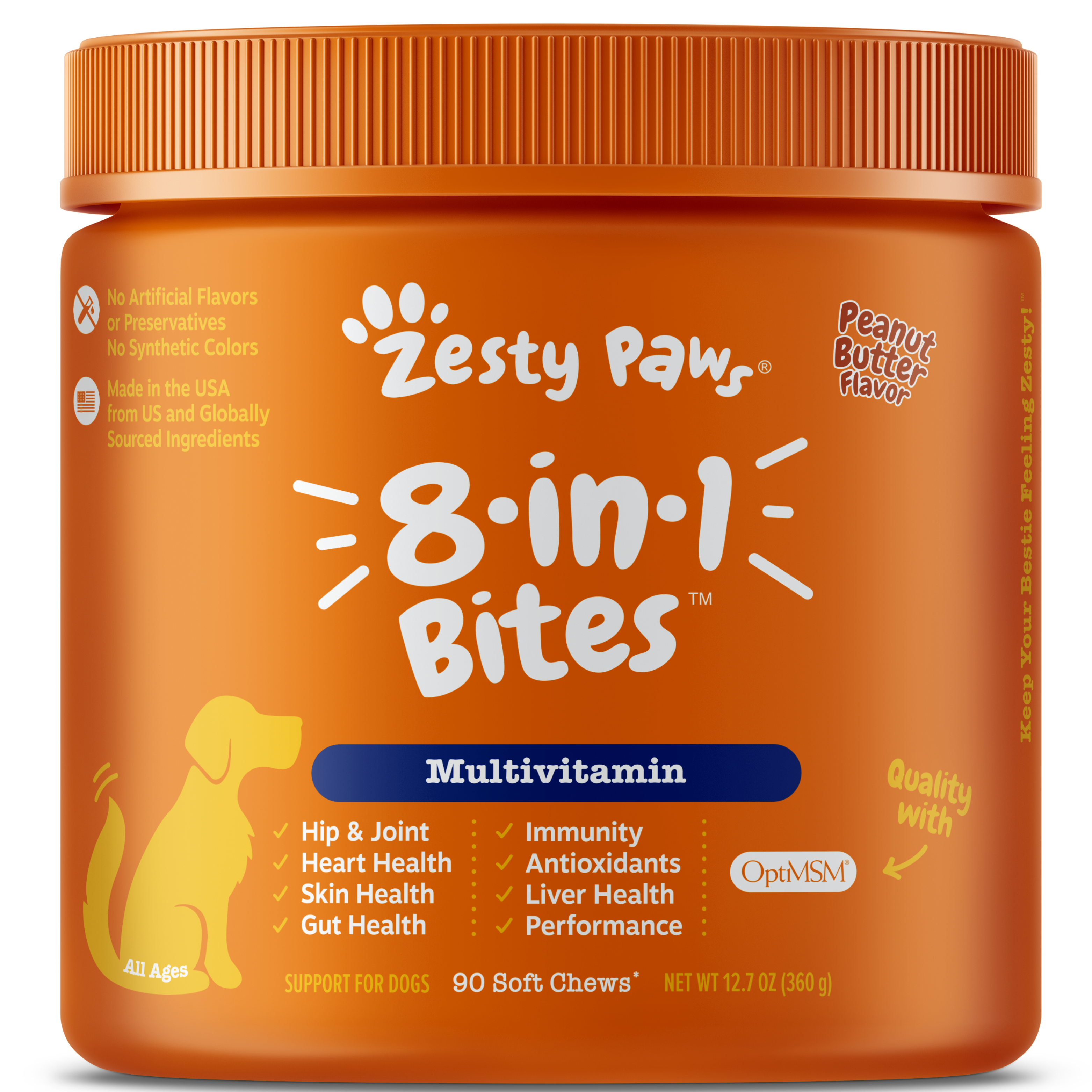 Zesty Paws 90ct 8-in-1 Multifunctional Bites Peanut Butter Flavour Supplement for Dogs image 2