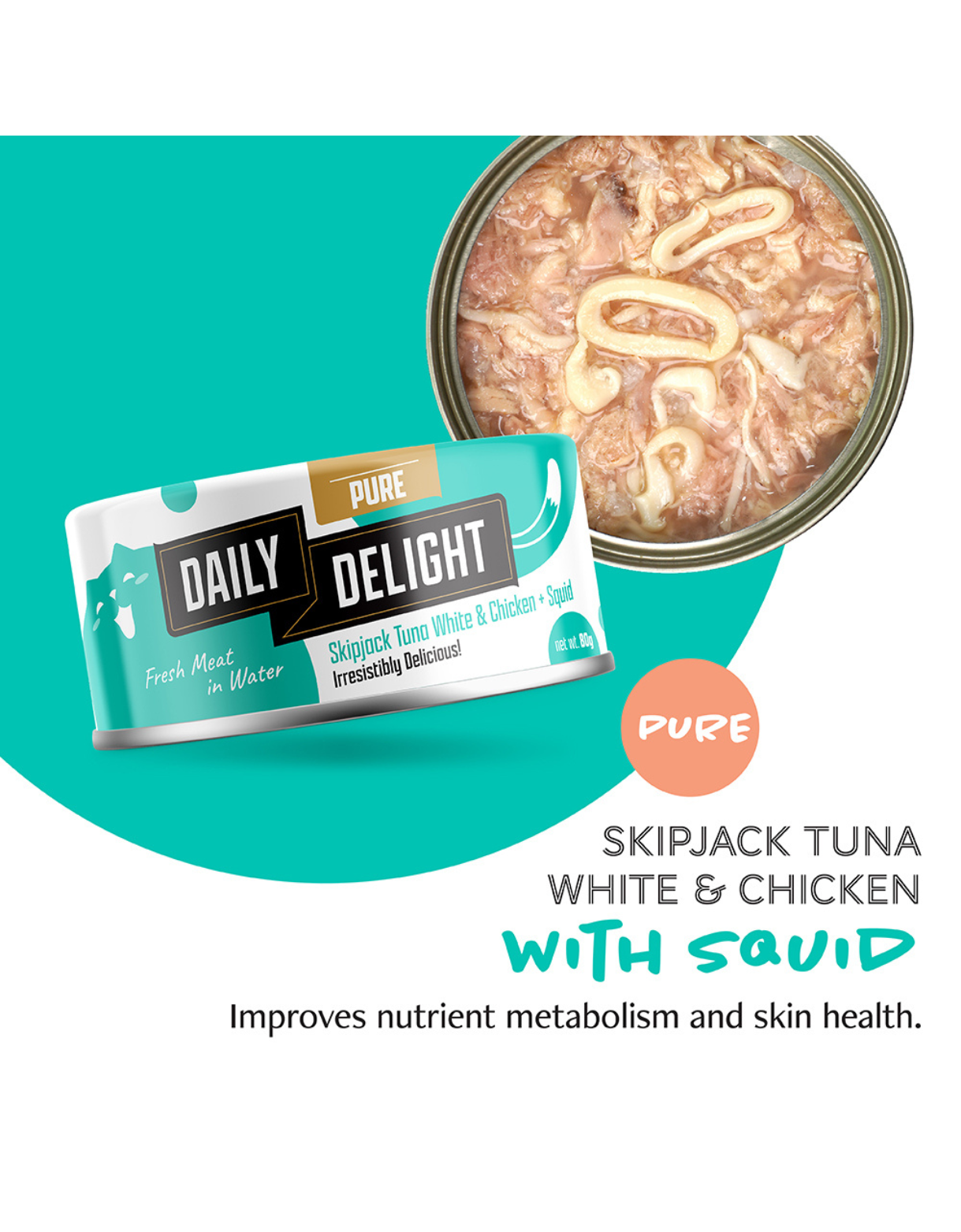 Daily Delight Cat Pure 80g Skipjack Tuna White & Chicken with Squid Wet Cat Food image 2